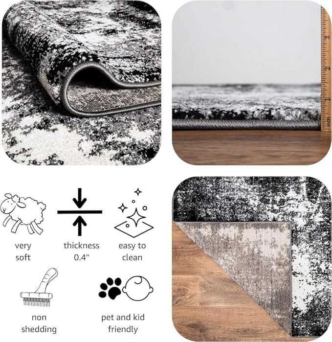 Keen Home Design Area Rugs - 8x10 Non-Shedding, Abstract Rugs for Kitchen, Living Room, Bedroom, Dining Room, Entryway - Size: 7'3" x 10'2", Abstract Black