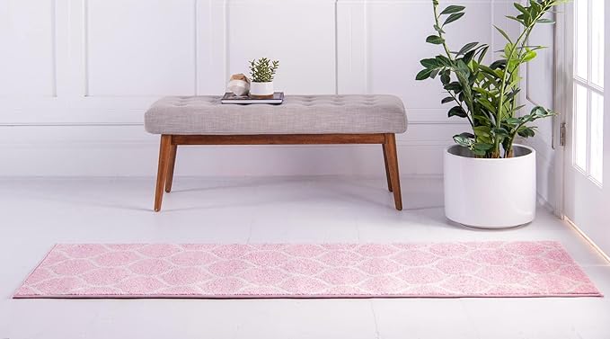Rugs.com Lattice Frieze Collection Rug – 2' x 6' Runner Light Pink Medium Rug Perfect for Living Rooms, Large Dining Rooms, Open Floorplans