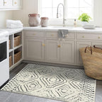 Wonnitar Moroccan 3x5 Area Rug, Washable White Non-Slip Entry Rug, Farmhouse Rustic Small Living Room Rug Tribal Non-Shedding Throw Mat Indoor Floor Carpet for Kitchen Bedroom Mud Room (Beige,3'x5')