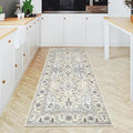 GLN Rugs Traditional Collection - Machine Washable Area Rug, Traditional Washable, Non Slip, Low Pile Chenille Rug, Living Room, Bedroom, Kitchen Rug (2'6" x 7' Cream/Gray)