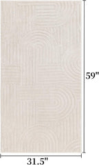 SHACOS Soft Fluffy Arch Pattern Area Rug 2'7"x5' Non Slip Washable Minimalist Modern High-Low Geometric Carpet for Living Room Kitchen Bedroom Bathroom, Beige