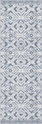 KILOCOCO Hallway Runner Rug 2.6'x8' Washable Printed Moroccan Runner Rugs Non Slip Entryway Rugs Soft Indoor Long Floor Rug for Bedroom Kitchen Living Room Geometric Boho Carpet Runners, Grey White