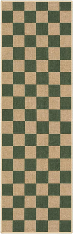 Lahome Checkered Outdoor Runner Rug, 2x8 Green Kitchen Runner Rugs for Non Skid Washable Entryway Carpet, Checkerboard Non Slip Non Shedding Carpet for Bedroom