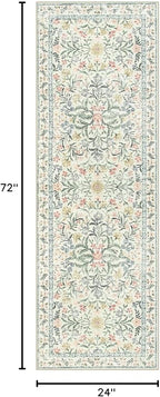Morebes Washable Runner Rug 2x6,Bathroom Runner Rugs 24 x 72 Non Slip Washable,Vintage Boho Ultra-Thin Indoor Throw Carpet Runner for Hallway Entry Bedroom Laundry Room, Cream/Multi