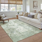 5x7 Washable Area Rug Sage Green Abstract Living Room Bedroom Carpet Neutral Modern Non-Slip Soft Low Pile Lightweight Vacuumable Throw Rug for Dining Room Entryway
