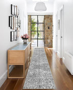vivorug Runner Rug 2'x8' Machine Washable Non-Slip Runners for Hallways Kitchen Entryway Laundry Room Vintage Medallion Carpet Hallway Runner Grey