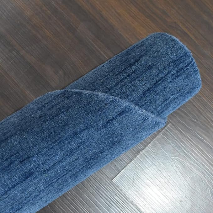 Hand Knotted Loom Wool ECO-Friendly Area Rugs - 6'x6', Round, Blue Color, Solid Plain Design, High Pile Thick Handmade Anti Skid Area Rugs for Living Room, Bed Room (L00111)