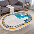 Vintage Luxury Grey Blue Gold Abstract Geometric Texture Oval Area Rug 2x3 for Living Room Bedroom Dining Room Minimalist Bordered Large Rugs Nursery Dorm Kitchen Entryway Soft Non Skid Floor Carpet