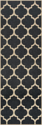 Lahome Moroccan Easy Jute Runner Rug 2x6, Black Washable Runner Rugs for Outdoor Porch Kitchen, Geometric Trellis Woven Long Carpet for Laundry, Thin Non Slip Farmhouse Porch Decor