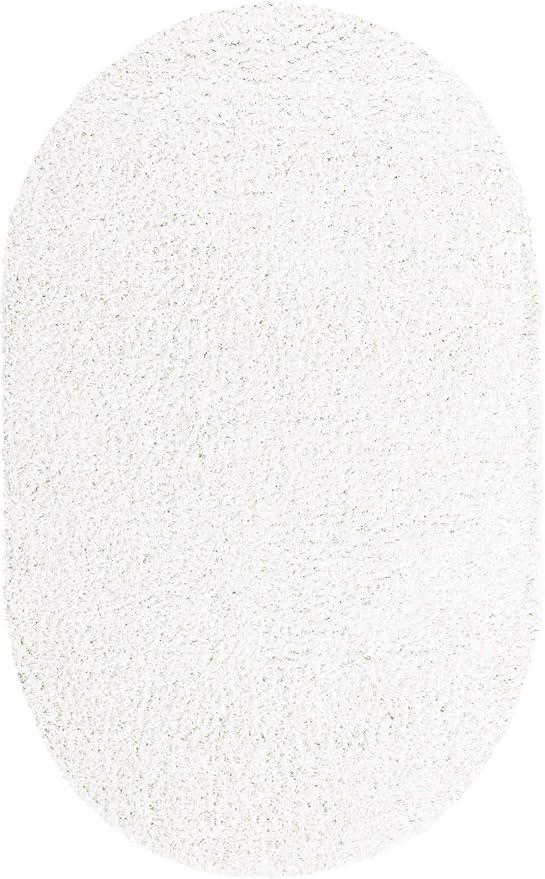 Unique Loom Davos Shag Collection Area Rug - Solid (5' 3" x 8' Oval, White/ Ivory)