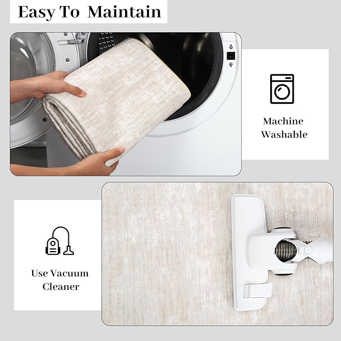 RUGSREAL Washable Round Rug 4x4 ft for Living Room Modern Round Rug Small Bedside Carpet with Rubber Backing Stain Resistant Small Entry Mat Neutral Circle Rug for Bedroom Nursery Home Decor, Beige