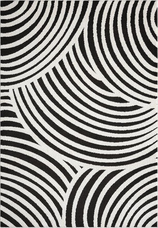 Abani Nomad Cream & Black Area Rug 2' x 3' for Living Room, Bedroom - Black Linear Curves Design - Durable & Easy to Clean