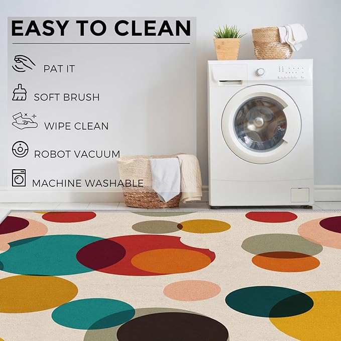 Mid Century Modern Rugs for Home Decor, 3x5 ft, Boho Geometric Circle Area Rugs for Living Room, Soft Non Slip Washable Abstract Geometry Carpet Bedroom Decorations Dt-Ghf-19