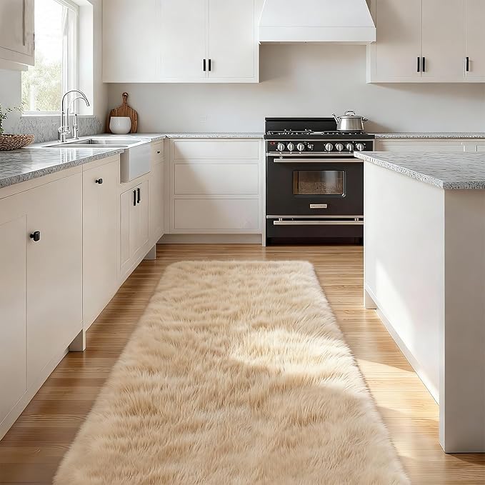 2x6 Solid Fluffy Camel Area Rug – Washable, Durable, Small Bedroom Runner Rug, Non-Slip Shag Rugs for Living Room, Bedroom, Bedside, Dorms, Kids Room, Sofa Coffee Table, Indoor Floor Carpet
