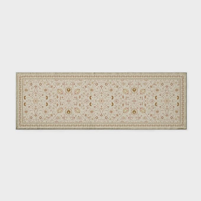 EVERGRACE Hallyway Area Runner Rugs 2x6, Boho Floral Faux Wool Indoor Outdoor Rugs, Washable Rugs for Bedroom Bathroom Living Room Kitchen, Low Pile Floor Mat Carpet for Home Decor, Natural Beige