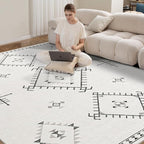 ILANGO Area Rug 9'x12' for Living Room Bedroom Washable Moroccan Boho Rugs for High Traffic Area Non Slip & Non-Shedding Rugs Fade Resistant Carpet for Kitchen Office (White)