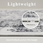 4x6 Washable Area Rug for Living Room, Carpet for Bedroom, Soft Faux Wool Retro Dining Room Rug, Non Slip&Non-Shedding Resistant Low Pile Vintage Print Rug for Home Office (White/Grey)