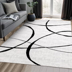 YIHOUSE 6'x9' Black and White Rug- Washable Area Rug for Living Room Bedroom, Large Modern Non-Slip Ultra-Thin Rug Home Decor,Curve,6x9ft