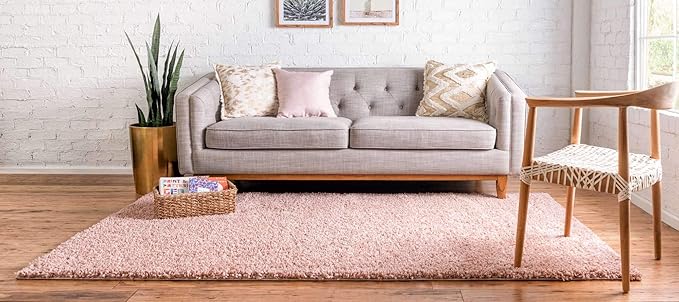 Unique Loom Davos Shag Collection Area Rug - Solid (4' 1" x 6' 1" Rectangle, Dusty Rose)