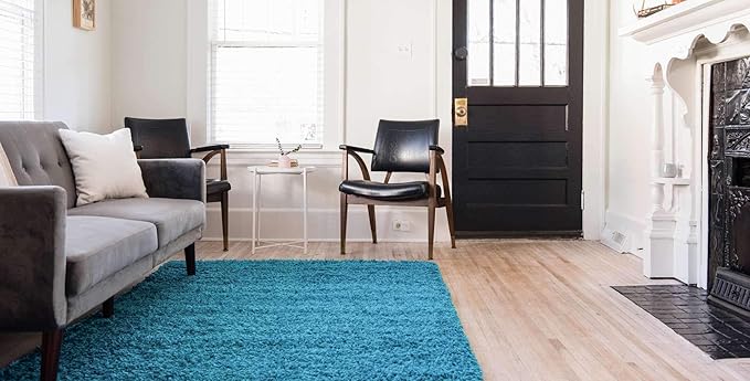 Unique Loom Solid Shag Collection Area Rug (5' 1" x 8' Rectangle, Turquoise)