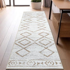 jinchan Moroccan Runner Rug 2x6 - Kitchen Machine Washable Runner Rug Modern Geometric Soft Low-Pile Lightweight Non-Slip Carpet for Entryway Hallway Laundry Room Bedroom Farmhouse (2x6ft, Taupe)