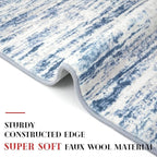 Modern Abstract Hallway Runner Rug, Blue White Washable Kitchen Runner Non-Slip Soft 2x8 Runner Rug Thin Print Faux Wool Carpet for Entryway Bedroom Laundry Room Indoor Home Decor