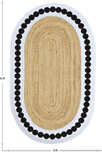 Flatweave Runner 6x12 Oval Kilim Jute Runner Hand Braided Jute Thick 0.27" Solid Pattern Black Beige Natural Oval Handmade Boho Indoor Outdoor Rugs for Hallway Enterway Corridor
