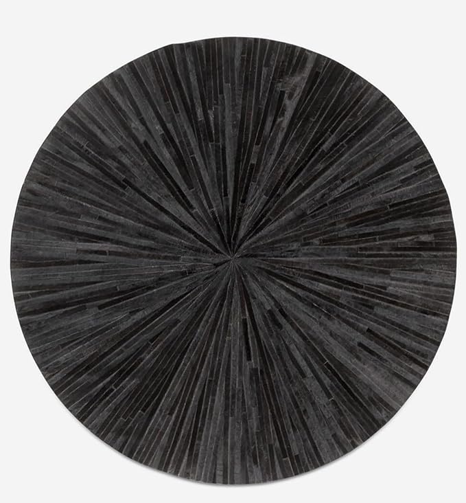 Faux Cowhide Round Area Rug | Non-Slip Leather Floor Carpet for Living Room, Bedroom, and Home Décor | Modern Stylish Accent Rug(Black_4x4)