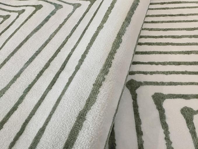 GLN Rugs Contemporary Collection - Machine Washable Area Rug, Contemporary Washable, Non Slip, Low Pile Chenille Rug, Living Room, Bedroom, Kitchen Rug (4' x 6' Green Beige)
