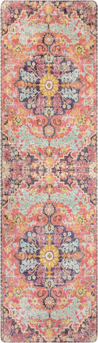 Lahome Bohemian Washable Runner Rugs with Rubber Backing, 2x7 Runners for Hallways, Vintage Floral Soft Non Slip Non-Shedding Faux Wool Stair Carpet Runner for Bathroom Kitchen Laundry, Fuchsia/Multi
