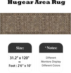 HUGEAR 2'6''x10 Runner Rug Machine Washable Brown Hallway Area Rug Indoor Accent Rug Floral Low Pile Carpet Soft Throw Rug Bedroom Living Room Office Dining Room Kitchen Laundry Room Non Slip