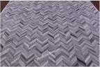 Modern Design Premium Cowhide Leather Carpet with Chevron Pattern, Area Rug (Natural Multi Grey, 9x12)