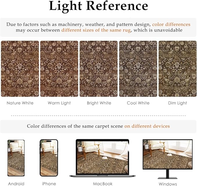 HUGEAR 2x12 Runner Rug Machine Washable Brown Hallway Area Rug Indoor Accent Rug Floral Low Pile Carpet Soft Throw Rug Bedroom Living Room Office Dining Room Kitchen Laundry Room Non Slip