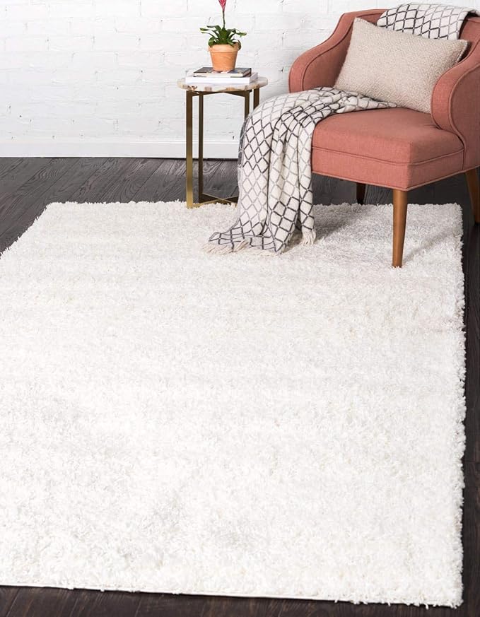 Unique Loom Solid Shag Collection Area Rug (10' x 13' 1" Rectangle, Snow White)