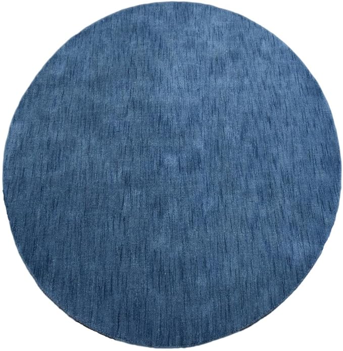 Hand Knotted Loom Wool ECO-Friendly Area Rugs - 8'x8', Round, Blue Color, Solid Plain Design, High Pile Thick Handmade Anti Skid Area Rugs for Living Room, Bed Room (L00111)