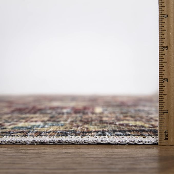 Bloom Rugs Caria Washable Non-Slip 7 ft Runner - Dark Red/Multicolor Traditional Runner for Entryway, Hallway, Bathroom, and Kitchen - Exact Size: 2'6" x 7'