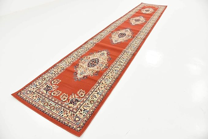 Unique Loom Reza Collection Traditional Persian Style Area Rug, 3 ft x 16 ft 5 in, Terracotta/Ivory