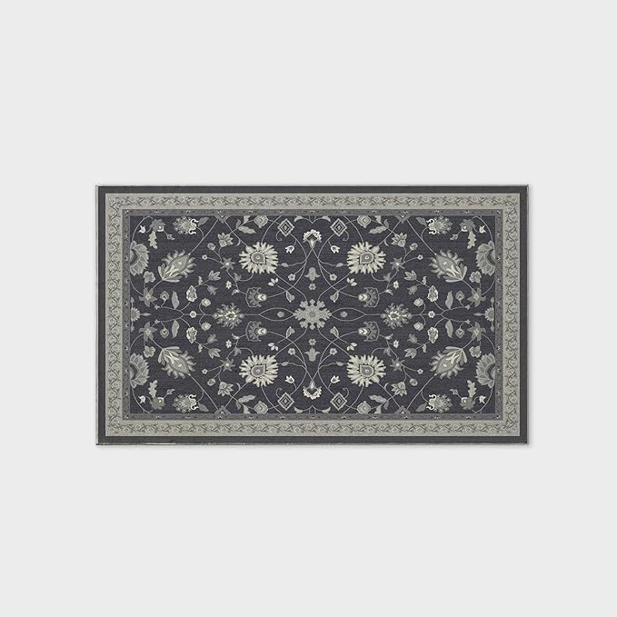 EVERGRACE Area Rugs for Living Room 3x5, Boho Floral Faux Wool Indoor Outdoor Rugs, Washable Rugs for Bedroom Entryway Dining Room Hallyway, Low Pile Floor Mat Carpet for Home Decor, Ebony Black