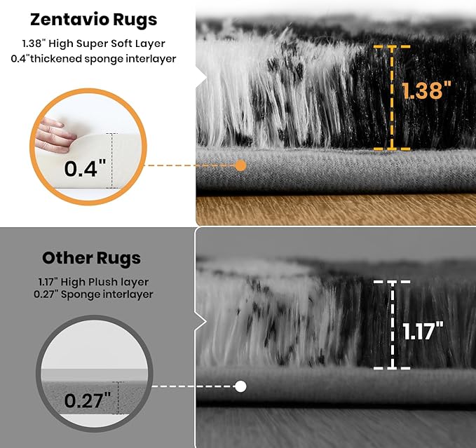 Zentavio Area Rugs for Living Room Rugs for Bedroom 4x6 Carpet Fluffy Fuzzy Soft Shag Aesthetic Plush High Pile Throw Rug for Nursery Kids Room Dorm Vertical Stripes Black White