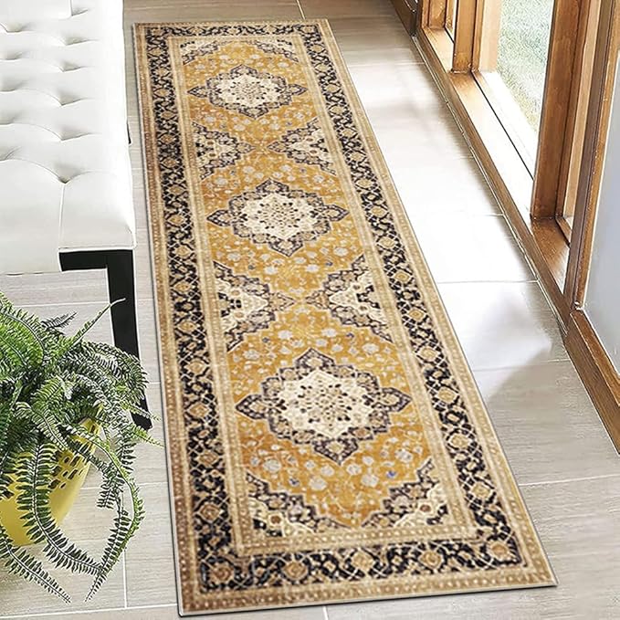 Moroccan Trellis Hallway Runner Rug Non-Slip Washable Geometric Standing Mats Anti-Fatigue Long Farmhouse Kitchen Mat Soft Low-Pile Distressed Area Rugs for Bathroom,Bedroom,Laundry 2.6' X 8'
