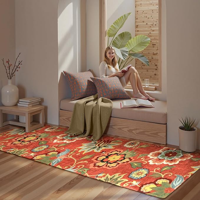 Lahome Floral Hallway Runners - 2x8 Runner Rug Non-Slip Lightweight Kitchen Non-Skid Washable Throw Entryway Rugs Indoor, Paisley Print Christmas Carpet for Bathroom Bedroom