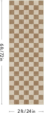 LIVEBOX Washable Runner Rug, 2x6 Brown Runner Rugs for Hallway, Non-Slip Kitchen Runners, Farmhouse Neutral Classic Geometric for Hallways, Entryway, Bedroom, Bathroom(Brown 2'x6')