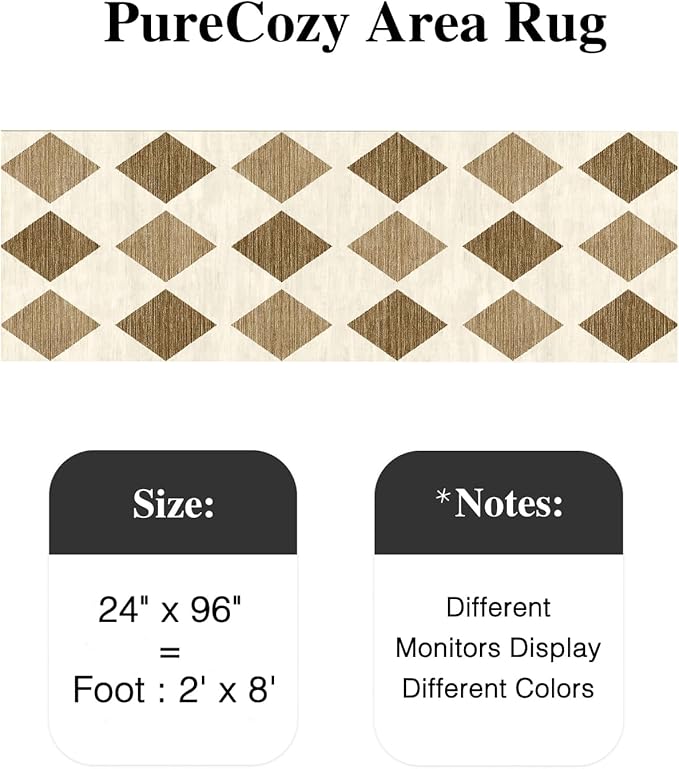2x8 Runner Checkered Rug for Hallways Brown Washable Long Carpet Non-Slip Low Pile Boho Indoor Accent Throw Rug for Entrance Kitchen Bedroom Dining Laundry