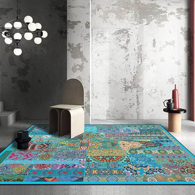 Vintage Boho Area Rugs Multicolor Ethnic Style Geometric Splicing Carpets Bedroom Living Room Kitchen Floor Mats Indoor Outdoor Non-Shedding Runner Rug Home Décor Carpet 3.2' X 6.5'