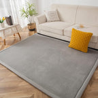 MAXYOYO Black Coral Velvet Area Rug, Thick Japanese Tatami Mat Living Room Carpet with Non-Slip Backing, Large Solid Color Mat for Bedroom Dormitory Yoga, 49 by 49 inch