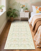 Lunasun Sage Green Long Bedroom Bedside Runner Rugs, 2x6 Non Slip Boho Floral Throw Rug for Kitchen, Hallway, Indoor Entrance, Foyer, Bathroom - Farmhouse Thin Front Door Low Pile Mat