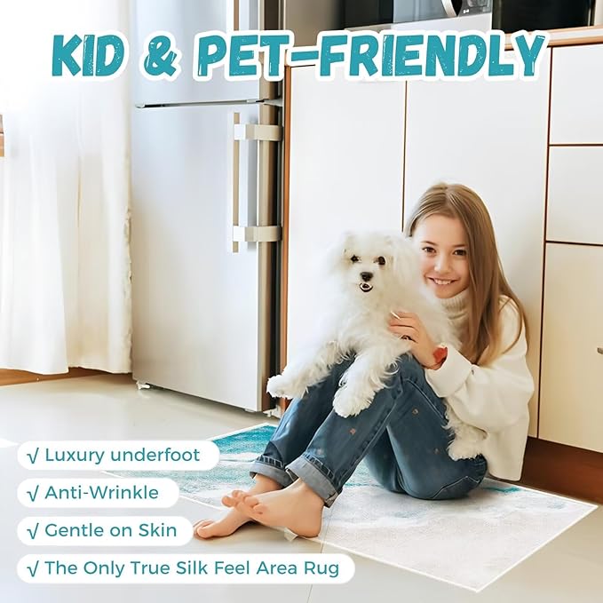 Beach Pattern Small Rug 2x3ft Runner Rug Non Slip Washable Kitchen Runner Rug with Rubber Backing，Low-Pile Soft Indoor Door mats Washable Runner Rugs for Hallway Entryway Kitchen Bedroom