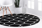 Rugs.com Lattice Frieze Collection Rug – 5' Round Black Medium Rug Perfect for Kitchens, Dining Rooms
