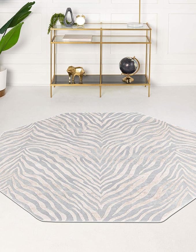 Unique Loom Finsbury Collection Area Rug - Meghan (7' 10" Octagon, Gray and Ivory)