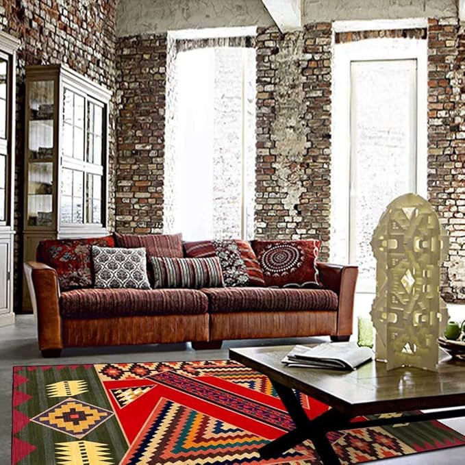 Vintage Boho Area Rugs Multicolor Ethnic Style Geometric Splicing Carpets Bedroom Living Room Kitchen Floor Mats Indoor Outdoor Non-Shedding Runner Rug Home Décor Carpet 2.6' X 6.5'